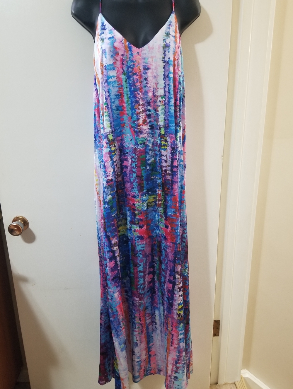 Nicole Miller Colourful Open Back Maxi Dress Shelf Bra Sz M